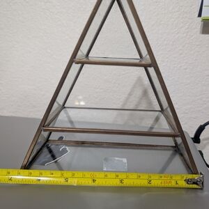 Glass and Metal Pyramid Display Trinket Shelf